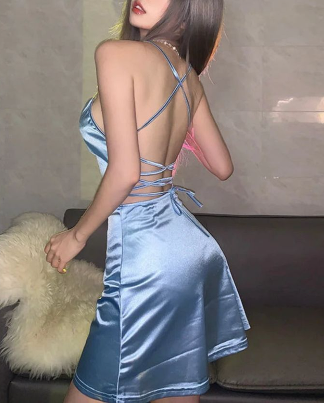 Sexy Backless Light Blue Short Party Evening Dress cc2079