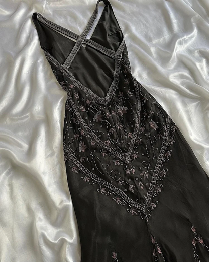 Luxurious Black Mermaid Chiffon Beaded Prom Dress Formal Evening Dress cc2753