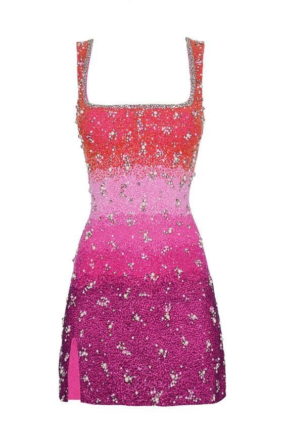 Gorgeous Sequin Beaded Sheath Cocktail Dress Square Neck Short Homecoming Dress Birthday Outfits cc3295