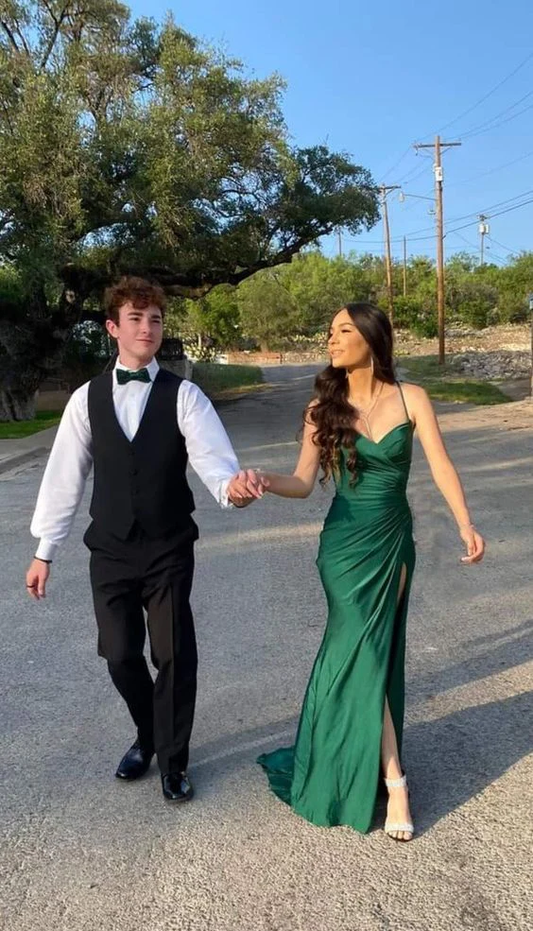 Spaghetti Straps Green Mermaid Slit Prom Dress Sexy party Evening Gown cc2301