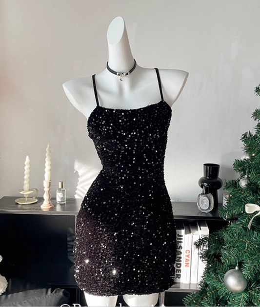 Sexy Backless Halter Sequin Cocktail Dress Black Sheath Short Party Dress Homecoming Dress cc3278