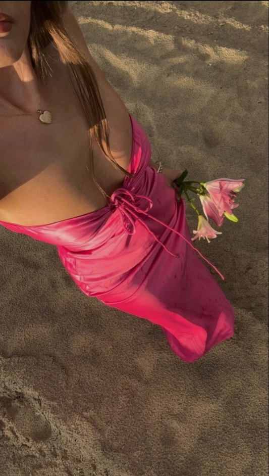 Sexy Pink Strapless Sheath Satin Evening Dress Long Party Prom Dress cc2133