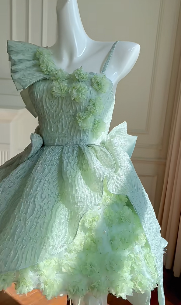 Pretty Off The Shoulder Appliques Green A Line Homecoming Dress Birthday Outfits cc3172