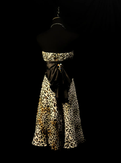 Vintage Leopard Chiffon Strapless A Line Cocktail Dress Homecoming Dress cc3120