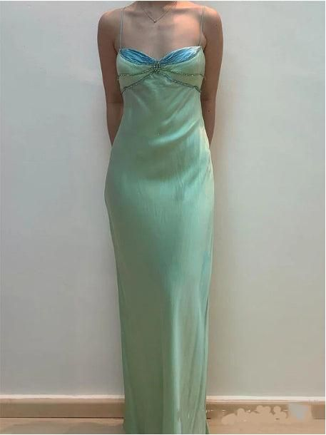 Vintage Green Spaghetti Straps Beading Sheath Long Party Dress Formal Prom Dress cc3033