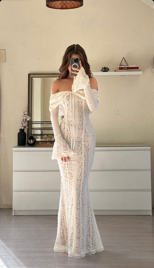 Classy Mermaid Off The Shoulder Lace Evening Dress Prom Dress cc2372
