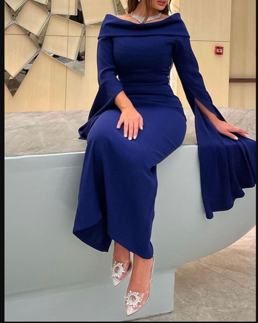 Elegant Blue Long Evening Dress,Blue Formal Dress  cc687