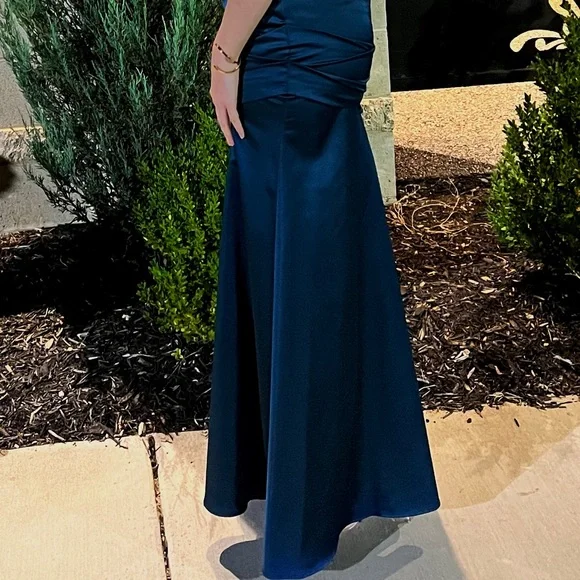 Navy Blue Strapless Satin Ruched Mermaid Evening Dress,Formal Prom Dress cc2566