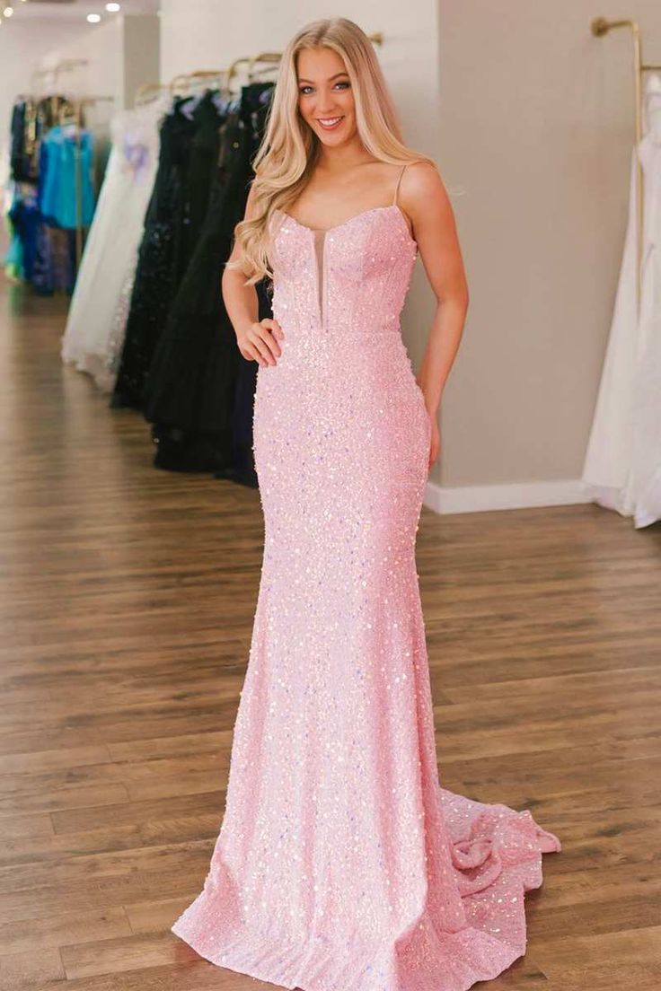 Royal Blue Sequin Split Neck Mermaid Long Prom Dress cc782