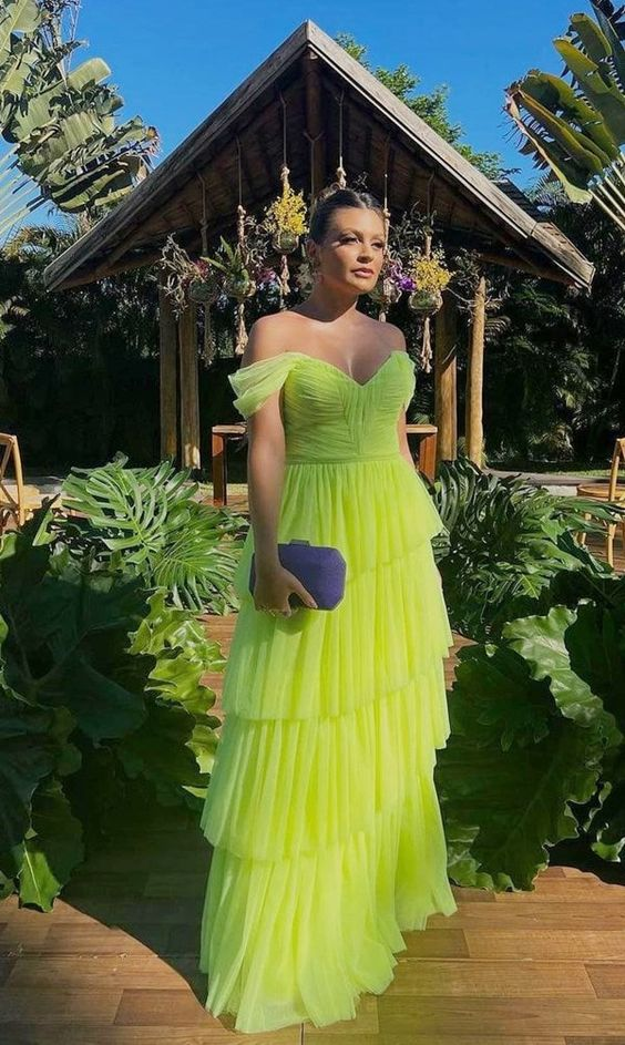 Green sweetheart a-line tulle long prom formal dresses cc831