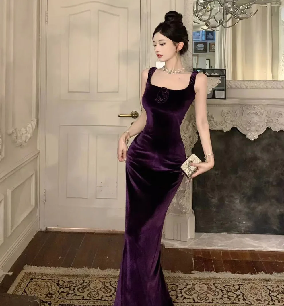 Purple Elegant Off Shoulder Mermaid Evening Dress,Velvet Slit Mermaid Party Prom Dress cc2604