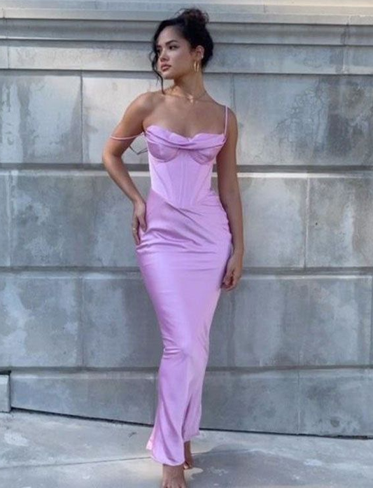 Simple Spaghetti Straps Prom Dress,Purple Sheath Evening Dress cc2570