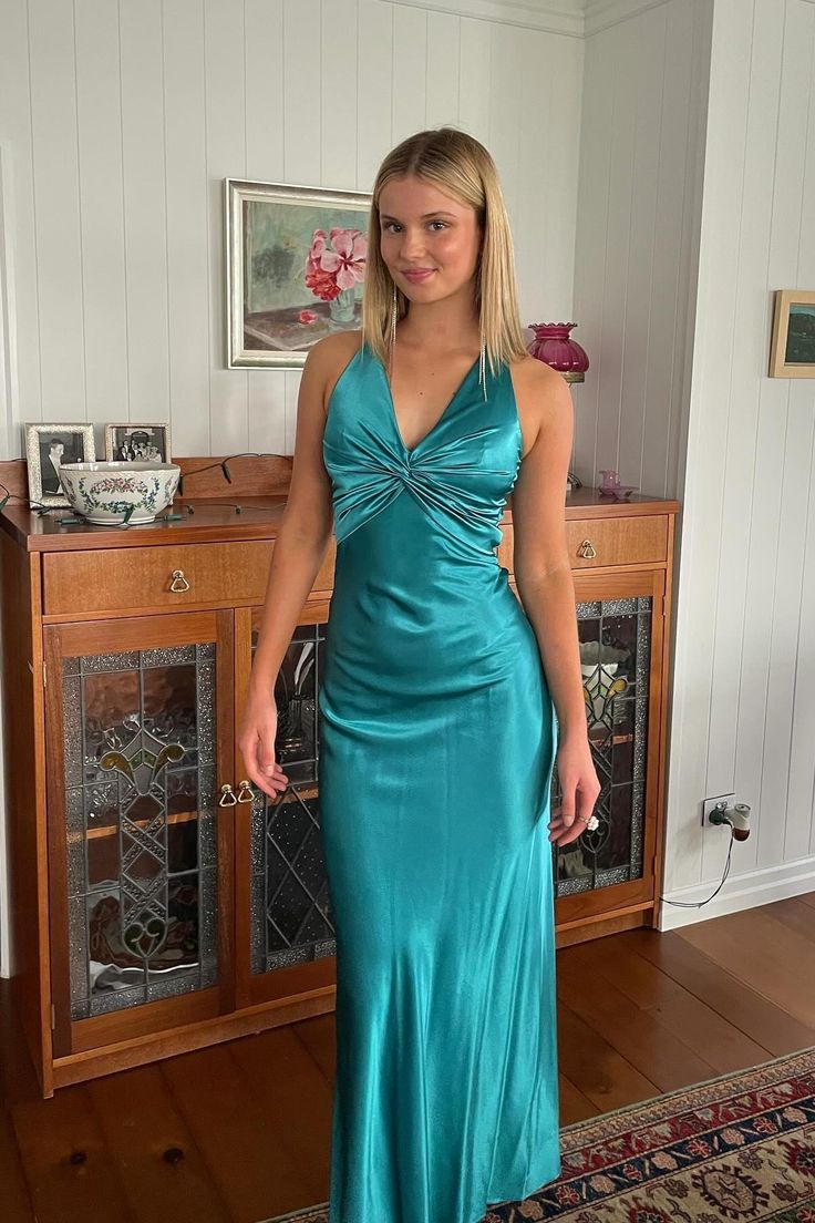 V Neck Green Backless Long Prom Dress Sexy Party Evening Dress cc1797