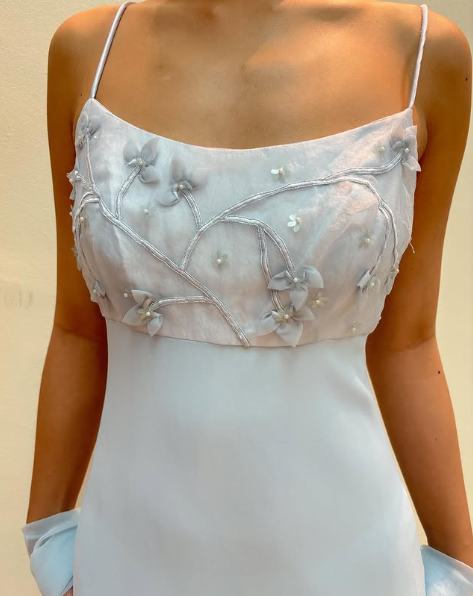 Pretty Light Blue Chiffon Applique Evening Dress,Straps Party Prom Gown cc2573