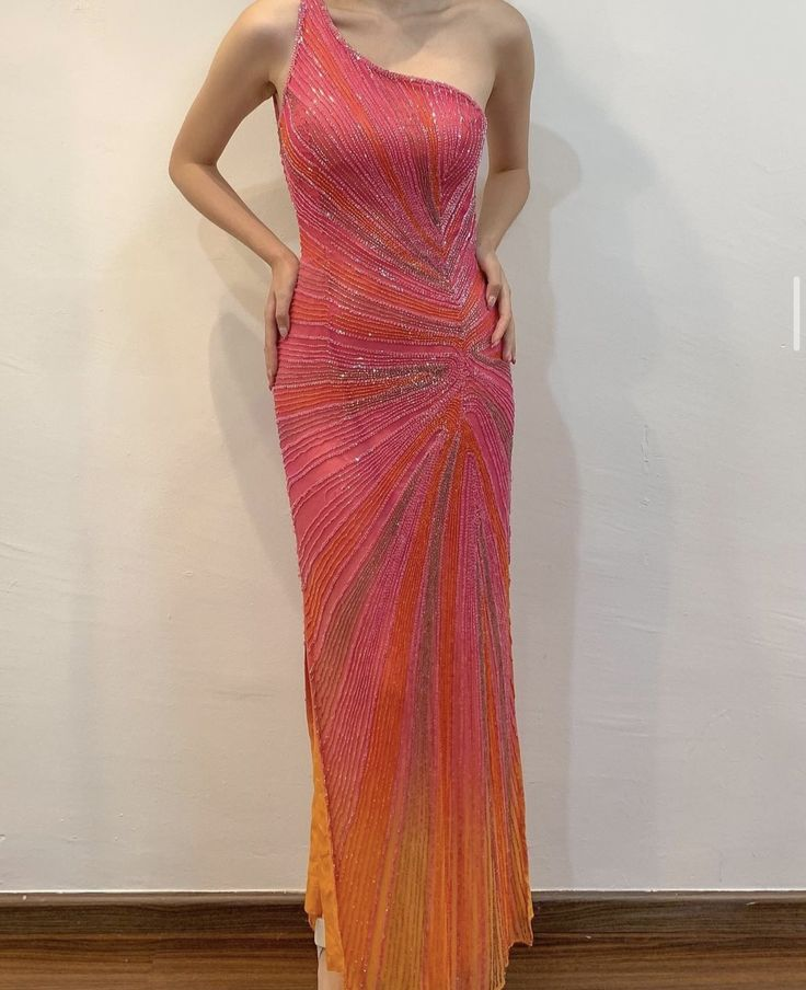 Luxurious One Shoulder Slit Beaded Evening Dress Formal Prom Dress cc2148