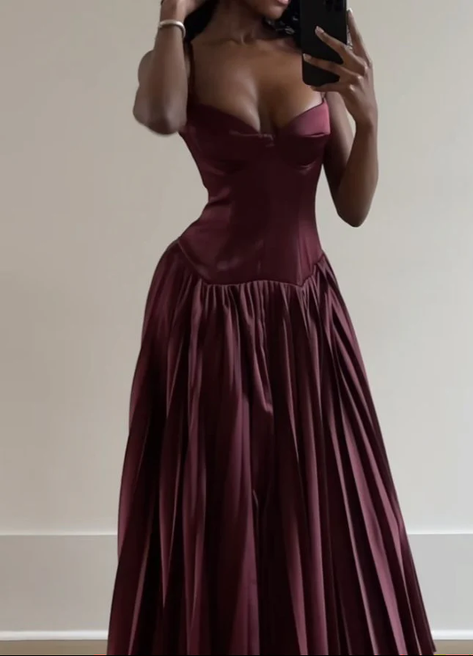 Burgundy Straps Long A Line Evening Dress Prom Dress cc2026