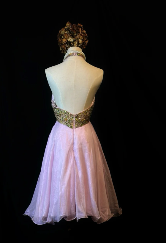 Gorgeous Halter Pink Chiffon Beaded Cocktail Dress Formal Homecoming Dress cc3119