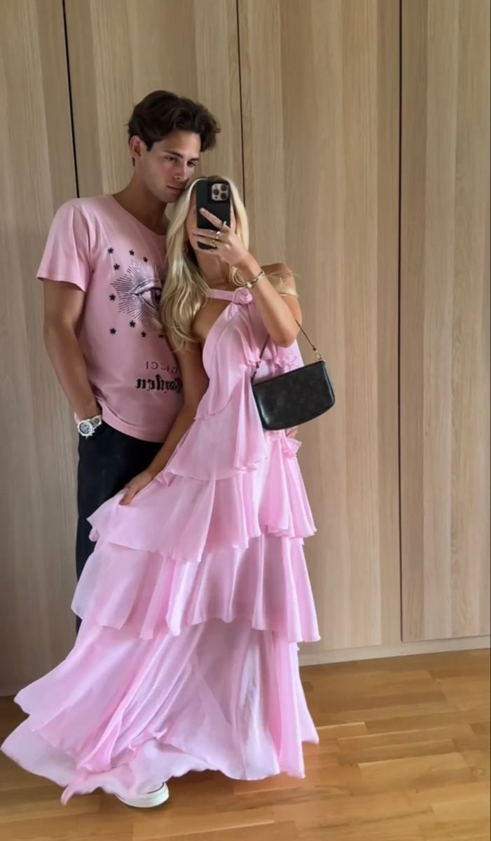 Women's Pink A-line Tiered Prom Dress,Pink Backless Evening Dress cc1207