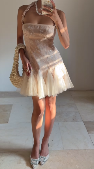 Sweet Tulle Lace Halter Homecoming Dress Short Party Dress cc2929