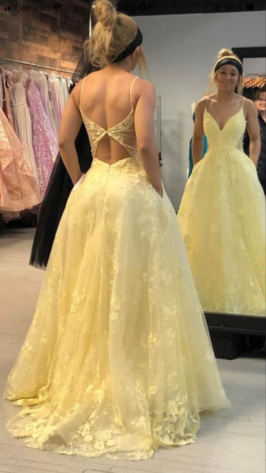 Yellow Lace Prom Dress Long, Formal Dress, Dance Dresses, Graduation School Party Gown cc1005