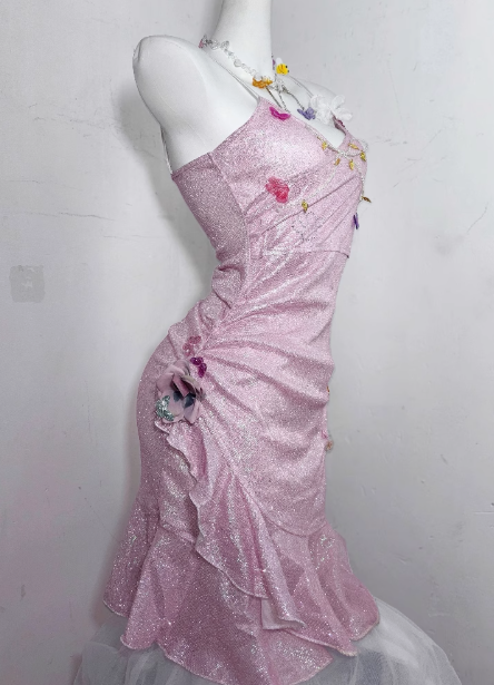 Cute Pink Satin Butterfly Ruffles Short Birthday Dress Graduation Homecoming Dress cc3212