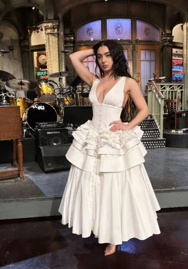 Sexy White Deep V Neck Satin A Line Layered Party Evening Dress cc2571