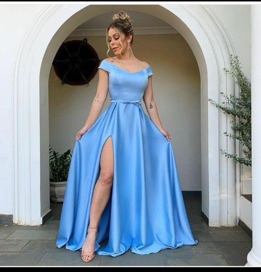 Classic Off The Shoulder Blue Prom Dress,Blue Evening Dress  cc621