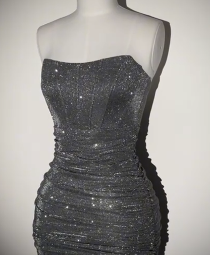 Vintage Strapless Gray Sheath Cocktail Dress Short Graduation Homecoming Dress cc3343