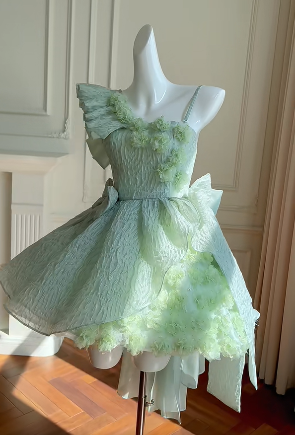 Pretty Off The Shoulder Appliques Green A Line Homecoming Dress Birthday Outfits cc3172
