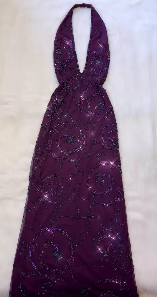 Gorgeous Halter Deep V Neck Evening Dress Sexy Purple Party Prom Dress cc2156