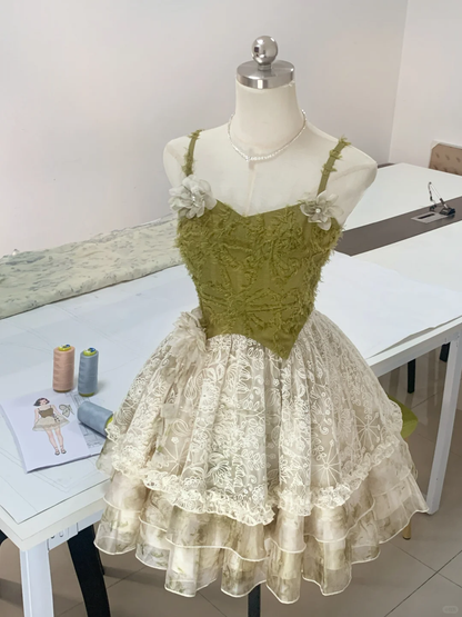Vintage Olive Green Lace A Line Short Homecoming Dress 20th Birthday Outfits cc3437