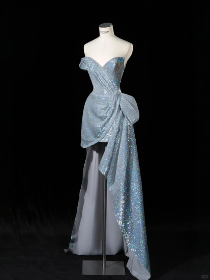 Glitter Strapless Sweetheart Blue Sequin Birthday Outfits 6th Grade Homecoming Dress cc3198