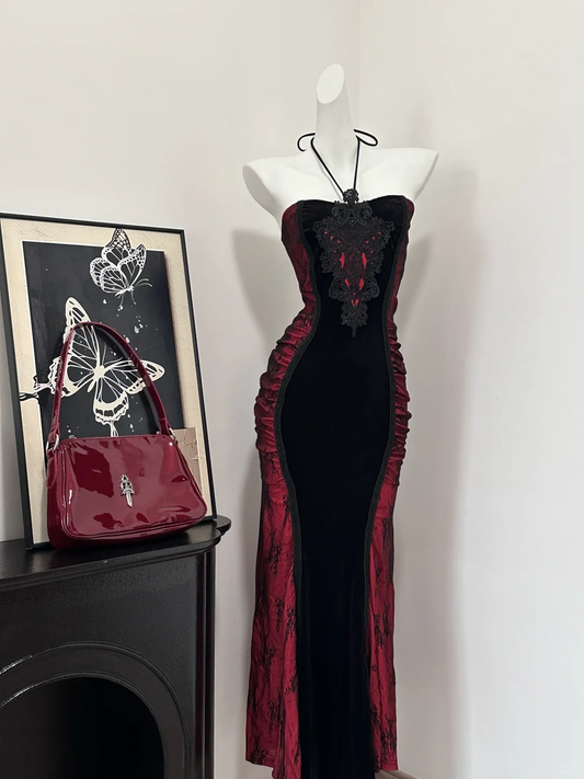 Vintage Halter Sheath Long Birthday Party Dress Evening Dress cc3221