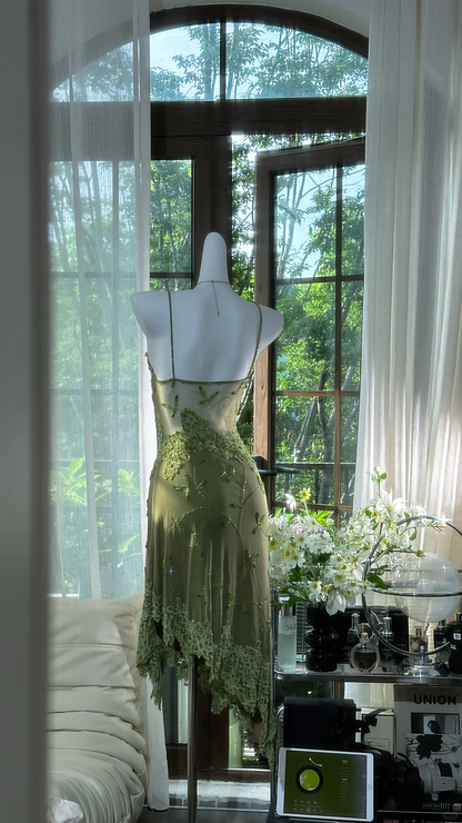 Vintage Lace Appliques Green Homecoming Dress Sexy Straps Birthday Party Dress cc3337