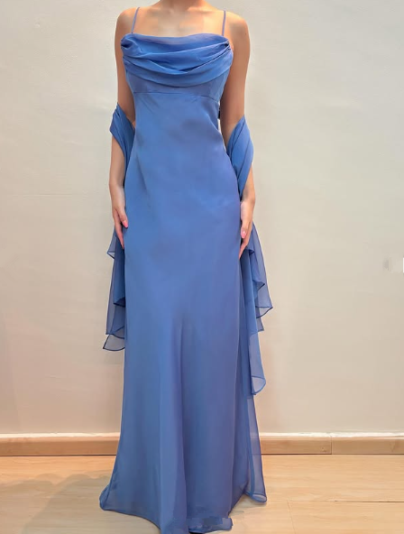 Simple Navy Blue Chiffon A Line Prom Dress,Long Party Evening Gown cc2572