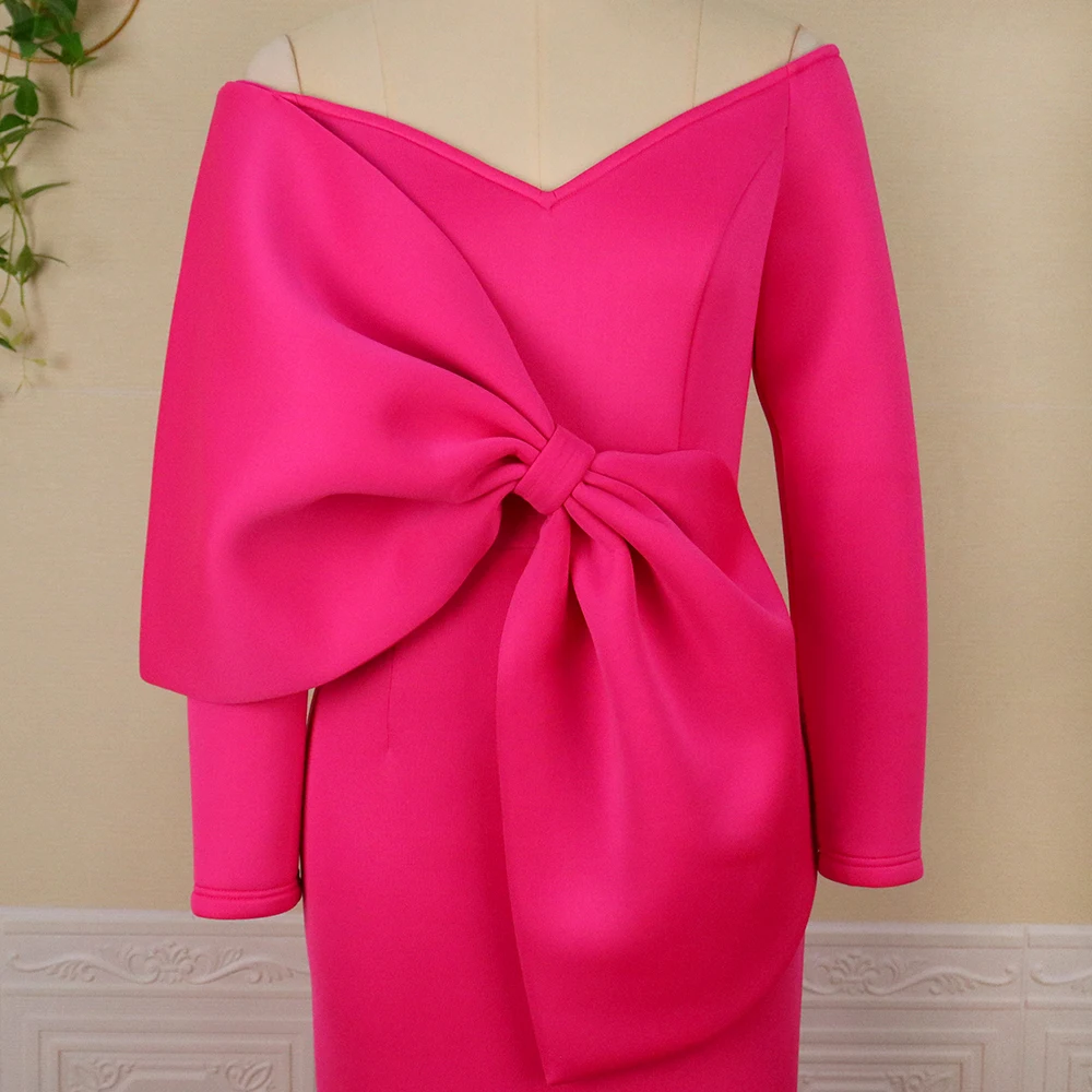 Women's Elegant V-Neck Off Shoulder Long Dress Big Knot Slim Evening Dresses Boutique Occasion Dresses cc640