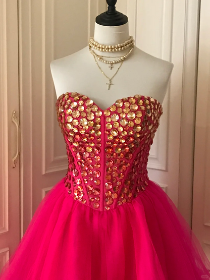 Gorgeous Strapless Red Chiffon Beaded A Line Birthday Outfits Homecoming Dress cc3181