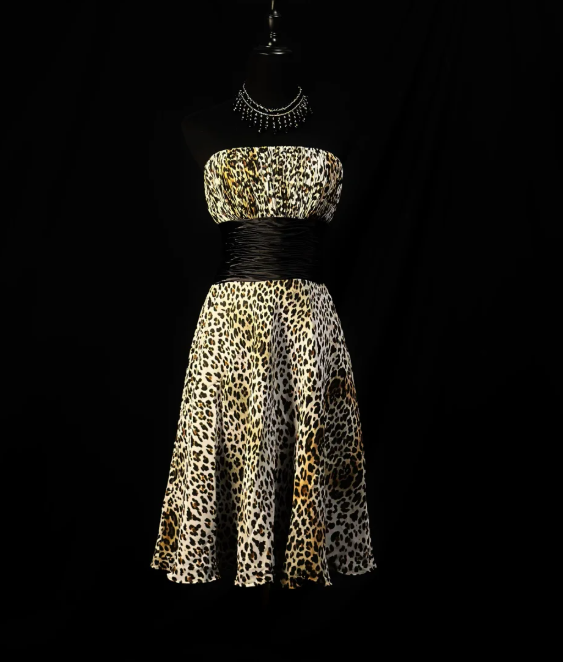 Vintage Leopard Chiffon Strapless A Line Cocktail Dress Homecoming Dress cc3120