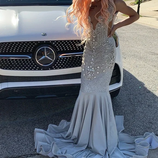 Gorgeous Satin Beaded Evening Gown,Formal Mermaid Prom Dress cc2487