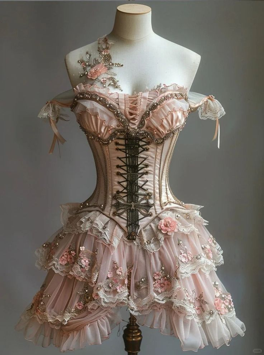 Vintage Pink Chiffon Lace Beaded Floral Short Homecoming Dress Birthday Dress cc3348