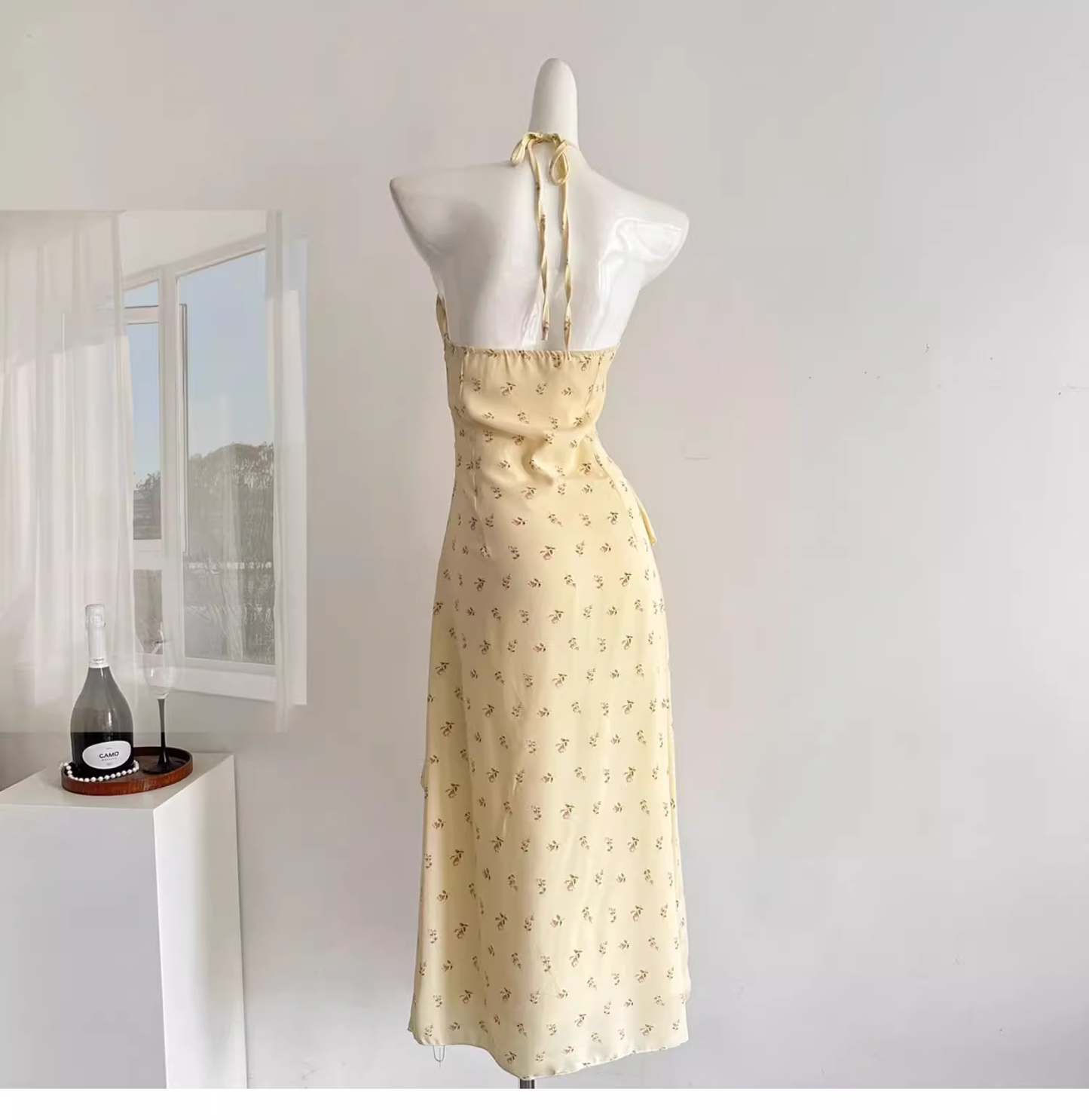 Sweet Slit Irregular Yellow Floral Vacation Dress Two-Piece  cc3059