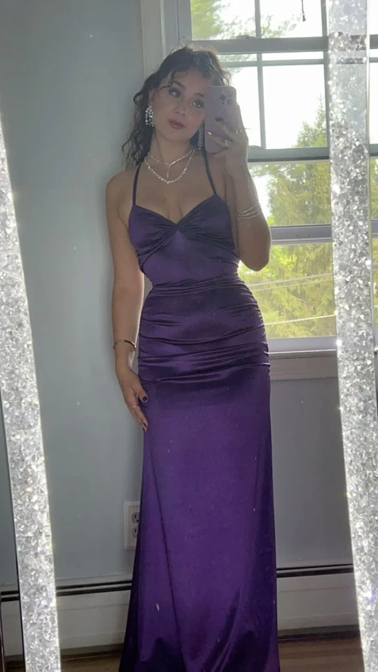 Simple Sheath Party Dress Spaghetti Strapless Purple Prom Evening Dress cc1940