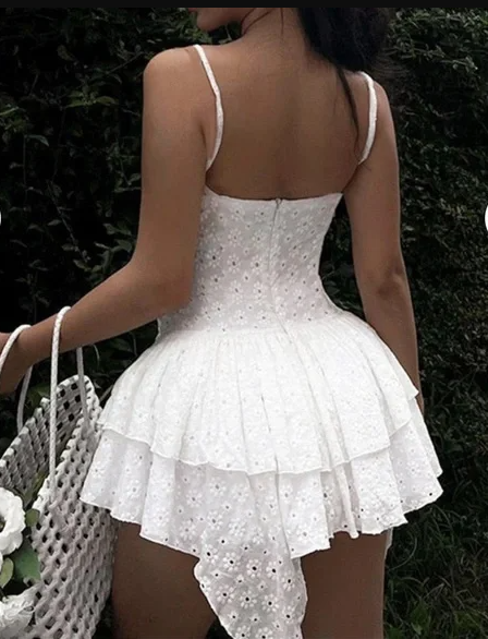 Classy Spaghetti Straps White Lace Short Birthday Party Dress Homecoming Dress cc3284