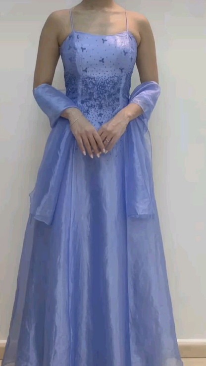 Charming Straps Lilac Organza Party Evening Dress A Line Prom Dress cc2147