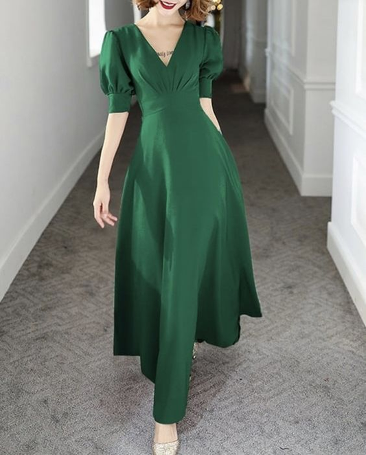 Simple Green A-line V Neck Prom Dress,Green Party Gown  cc1293