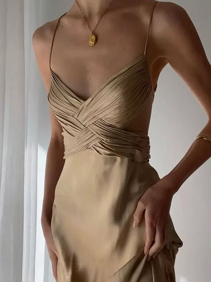 Sexy Backless A Line Satin Prom Dress Ruched Party Dress Evening Dress cc2028