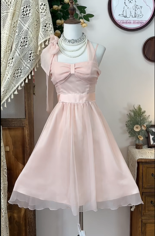 Simple Pink Chiffon A Line Short Homecoming Dress Halter Cocktail Dress Birthday Outfits cc3100