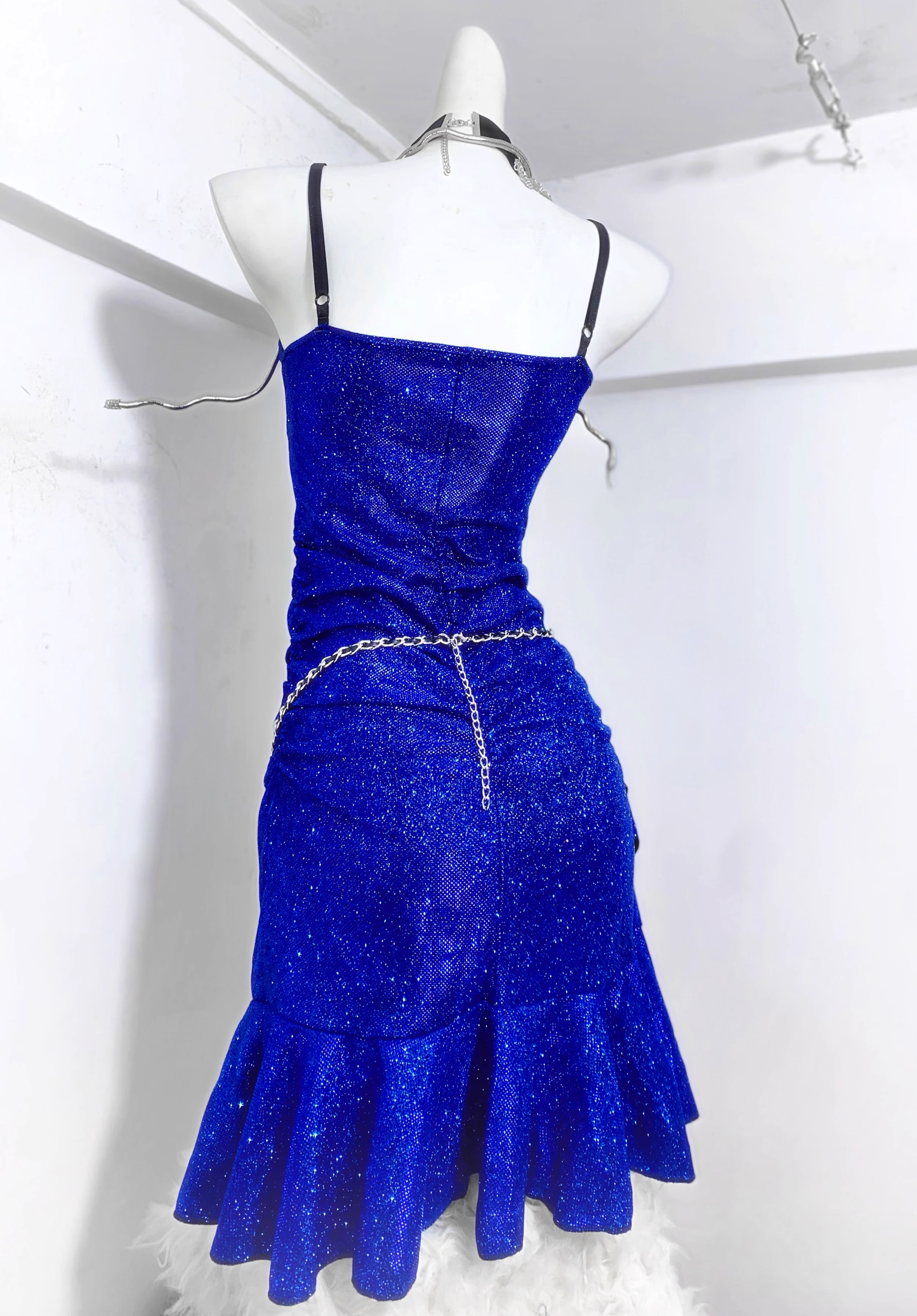 Gorgeous Spaghetti Straps Royal Blue Satin Ruffles Homecoming Dress Cocktail Dress cc3211