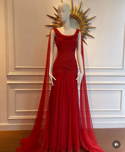Beautiful Red Chiffon Mermaid Evening Dress  cc3009