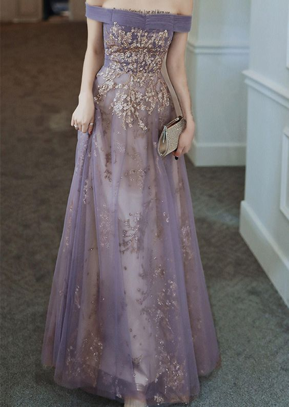 Dreamy Purple Prom Dress off Shoulder Evening Dress Elegant Long Banquet Dress Sleeveless Party Dress Girl Graduation Dress cc1206